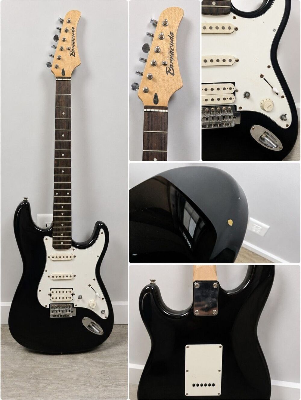 Barracuda HSS Strat-Style Electric Guitar Black No Strings Untested
